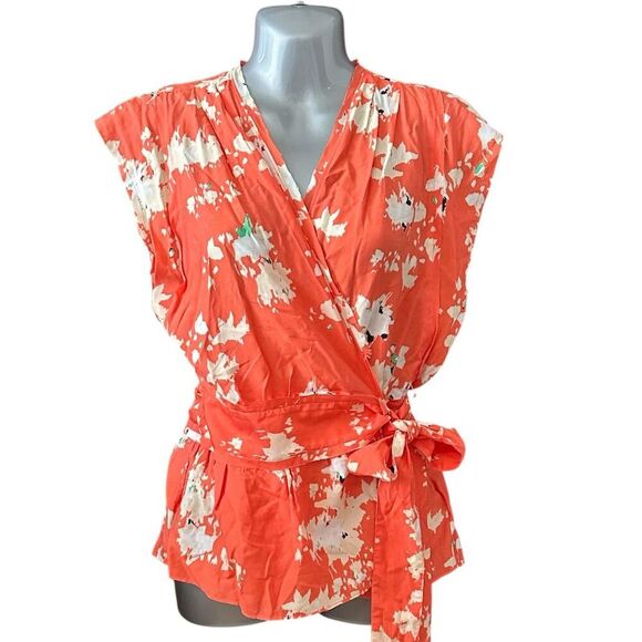 Joie Women's Ashlene Wrap Top Size L Multicolor Short Sleeve Blouse - Picture 1 of 5